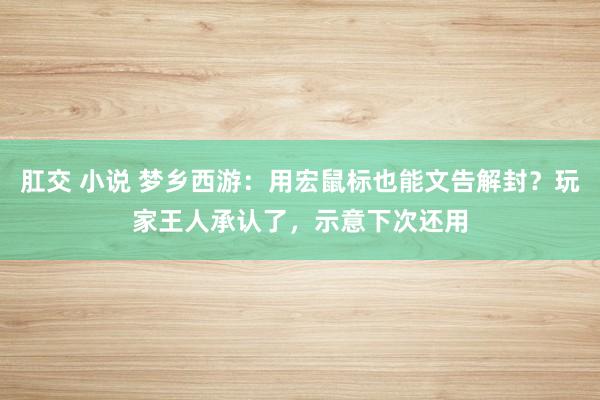 肛交 小说 梦乡西游：用宏鼠标也能文告解封？玩家王人承认了，示意下次还用