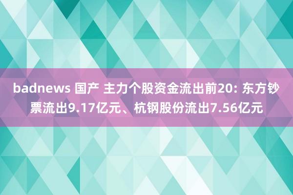 badnews 国产 主力个股资金流出前20: 东方钞票流出9.17亿元、杭钢股份流出7.56亿元